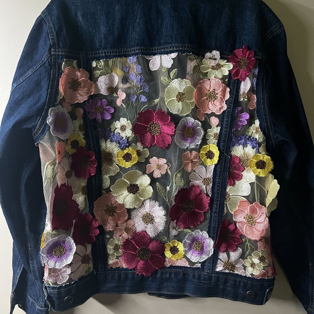 DIY Jean Jacket with floral lace insert